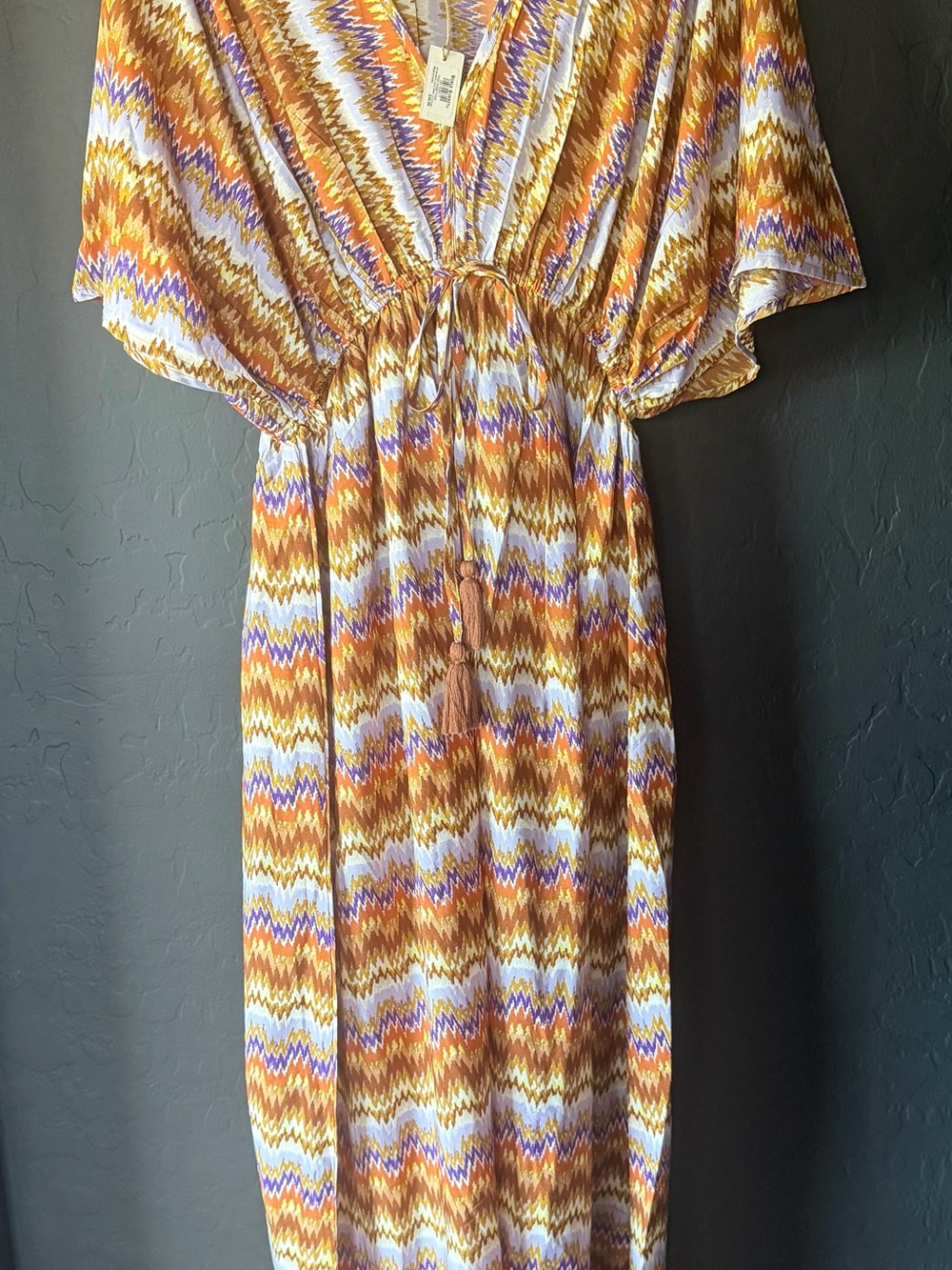 World Market L/XL Boho Chevron Kimono Sleeve Maxi Dress NWT